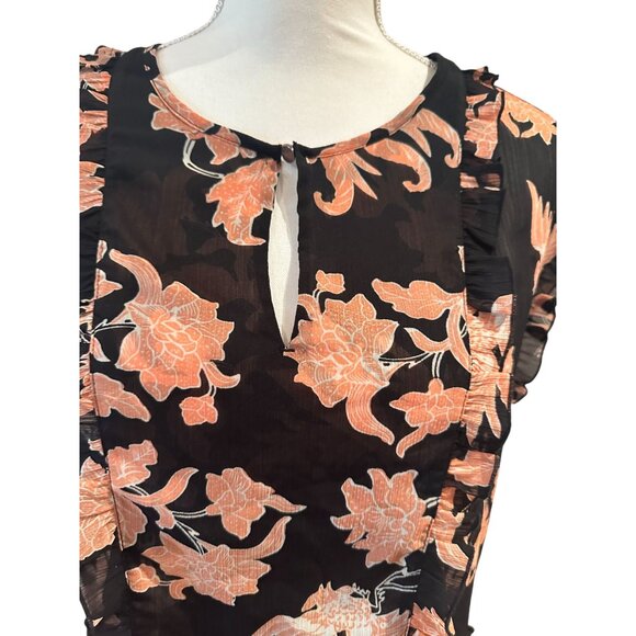 SCOTCH & SODA Black Pink Bird Floral Sheer Top Size XS - Picture 4 of 8